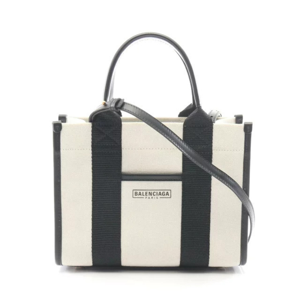 Balenciaga Tote Bag Canvas Leather Ivory White Black